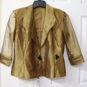 Alex Evenings Women’s Gold Blouse with Sheer 3/4 Length Cuffed Sleeves Size S